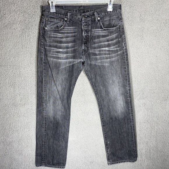 Levis Jeans Mens 33x32 Black 501 Button Fly Straight Denim Pants Western Classic - Picture 1 of 10